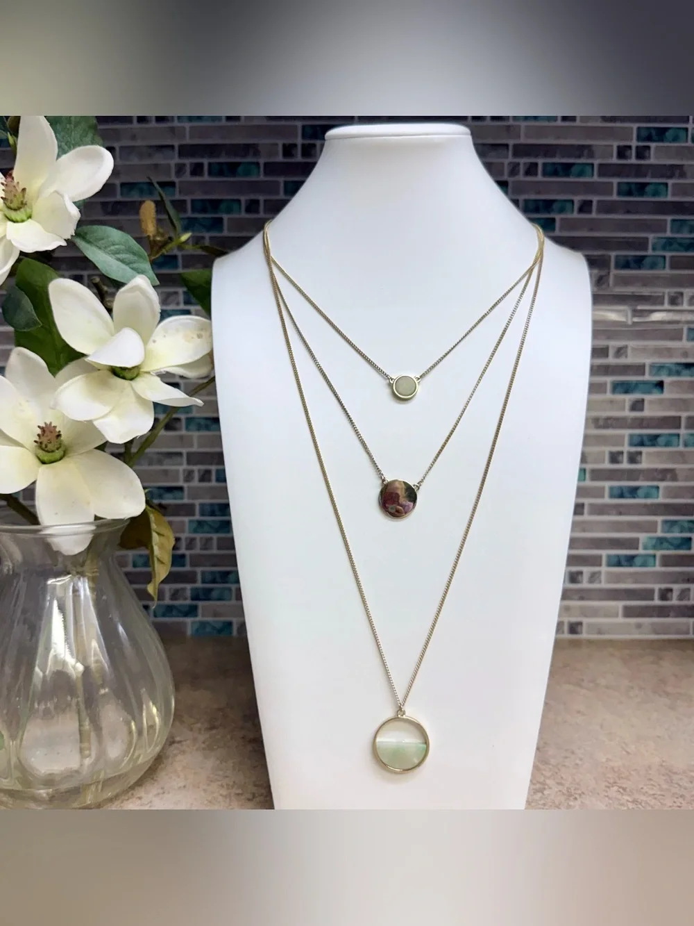 3 strand gold tone necklace